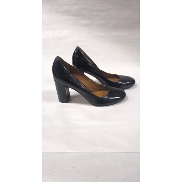 Franco Sarto Sarto Womens 6M Black Patent Block Heel Pumps Dress Shoes Classic - Picture 3 of 10